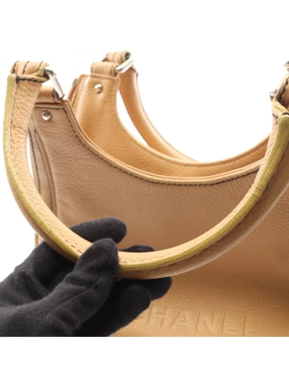 Chanel Handbag Logo Fringe Beige Caviar Leather
